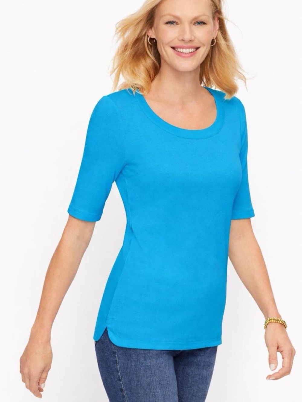 Talbots Bright Turquoise Scoop Neck Short Sleeve Tee